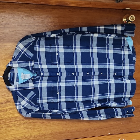 Men's L Lucky Brand Blue Plaid Button Down - Picture 1 of 3